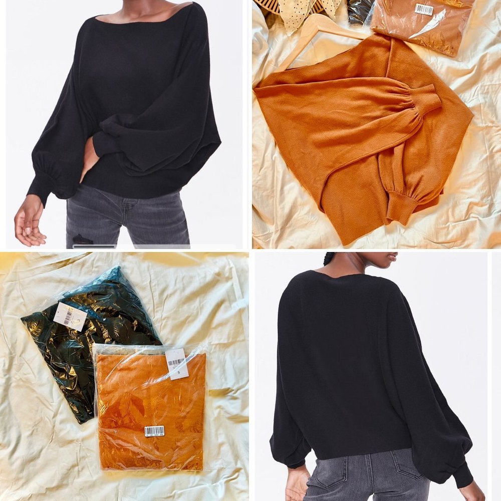 NWT Balloon-Sleeve Knit Top - Camel